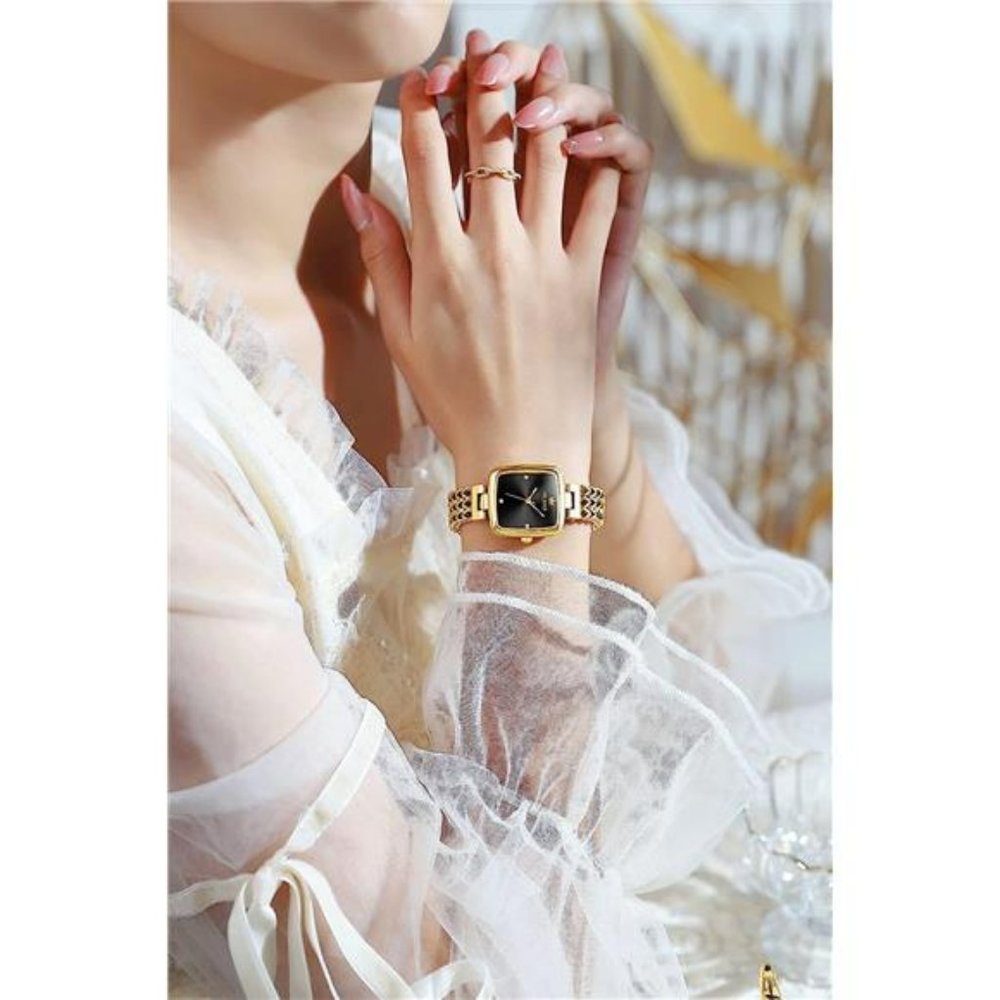 Women's Square Watch Gold Diamond Watch Analog Quartz Stainless Steel Waterproof - Picture 4 of 6